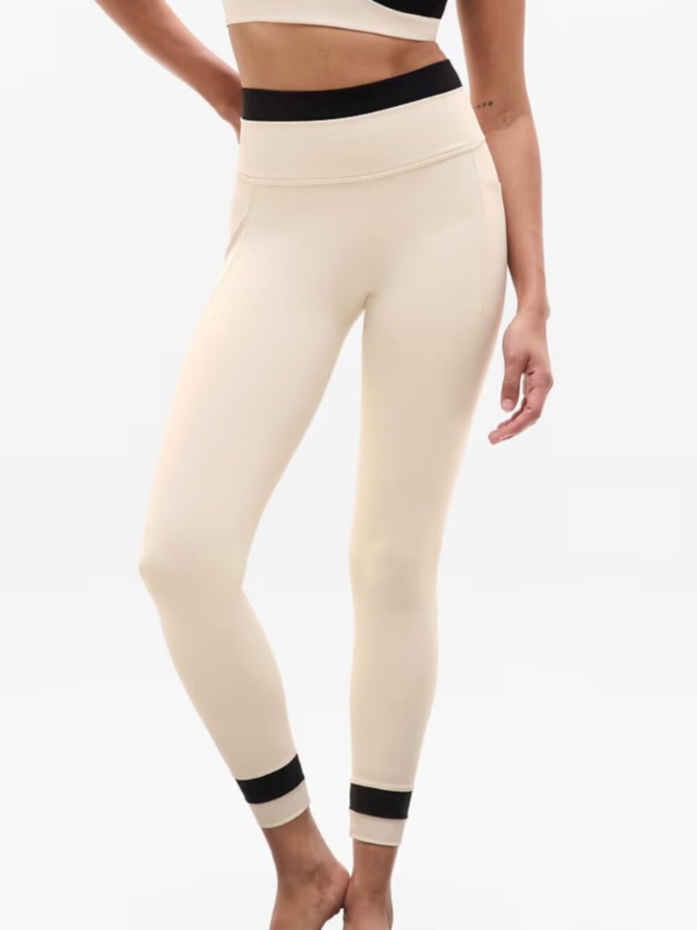 Athleta Women's Cream and Black Leggings, Size: Large